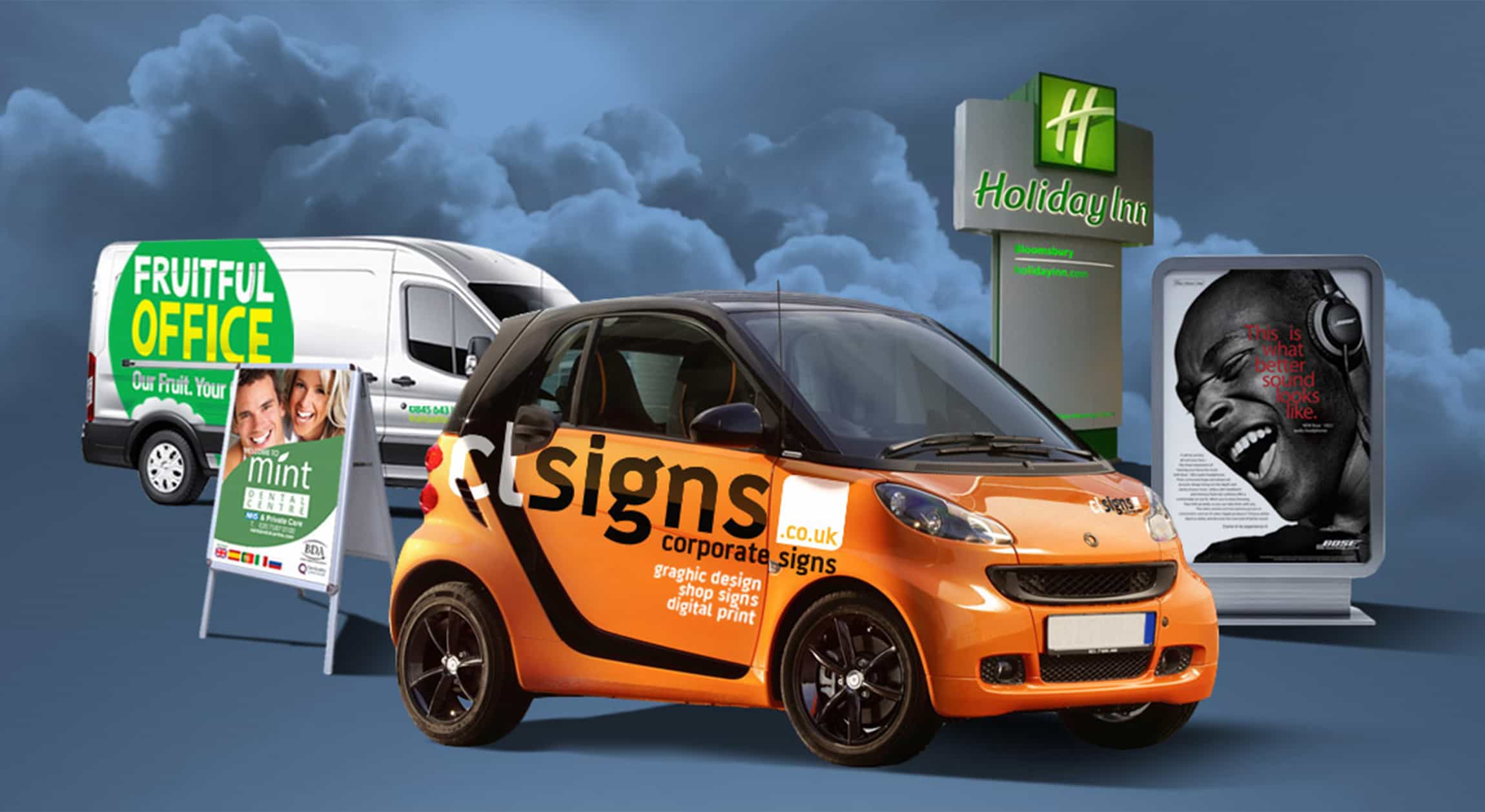 Corporate Signs, Vehicle Graphics, Digital Print, Print, Graphic Design, Web Design